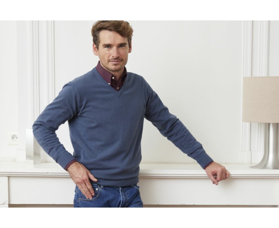Pull col V homme laine Bleu Pétrole - ELIAN