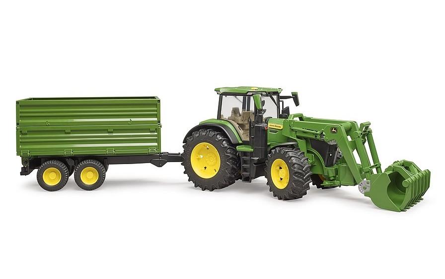 Landwirtschaftsfahrzeug John Deere 7R 350Mit Frontlader und Tandemachs-Transportanhänger