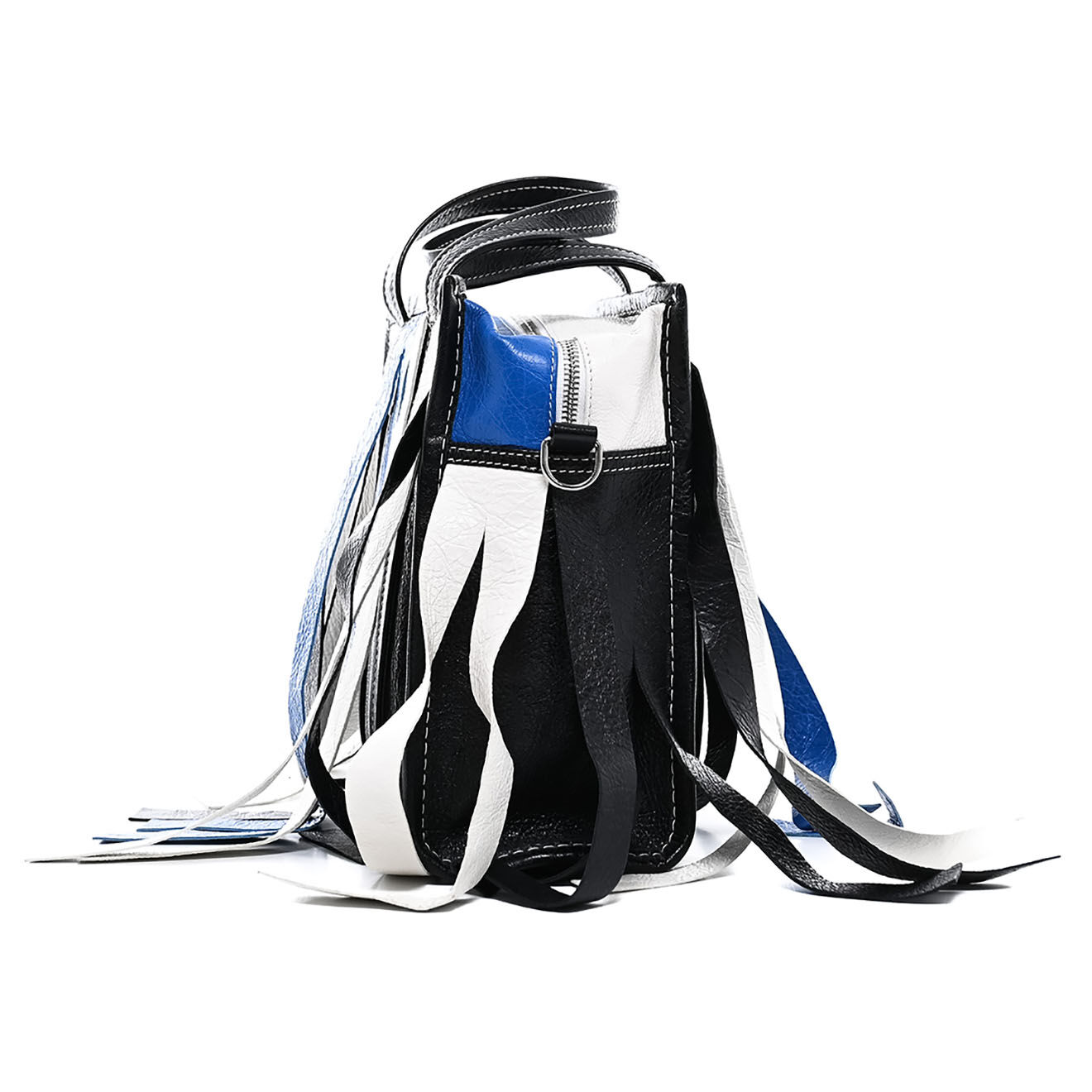 Balenciaga Sac bandoulière Bazar à franges en Cuir noir - Très bon état - L.21 cm