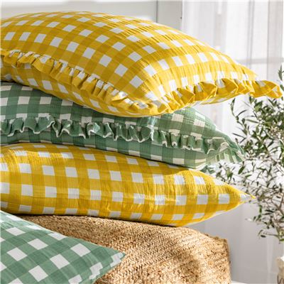 Linge de lit gaze de coton esprit vichy - BECQUET CRÉATION