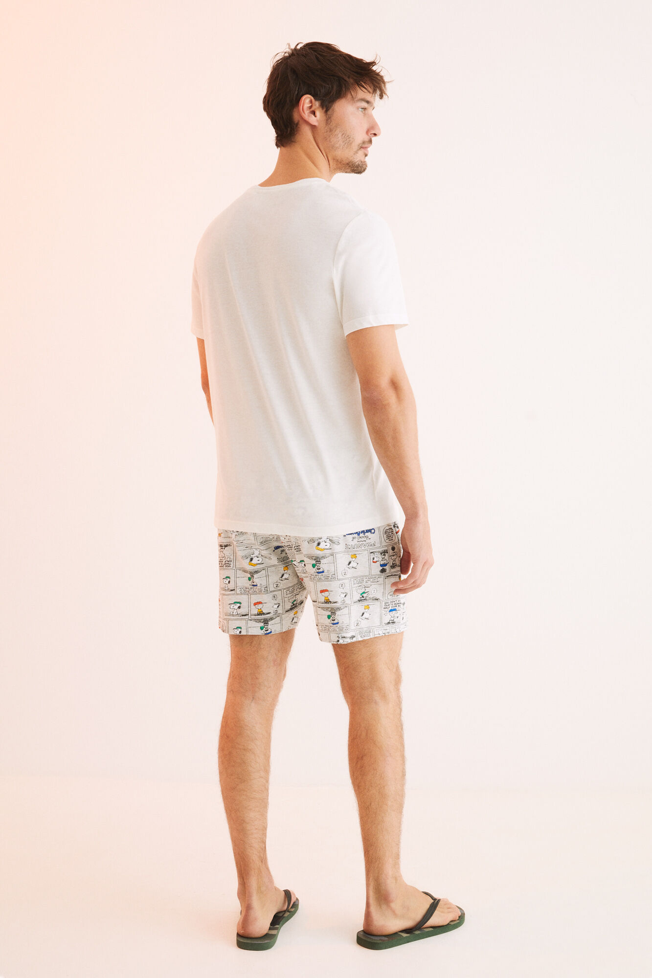Pijama curto masculino algodón Snoopy - bege