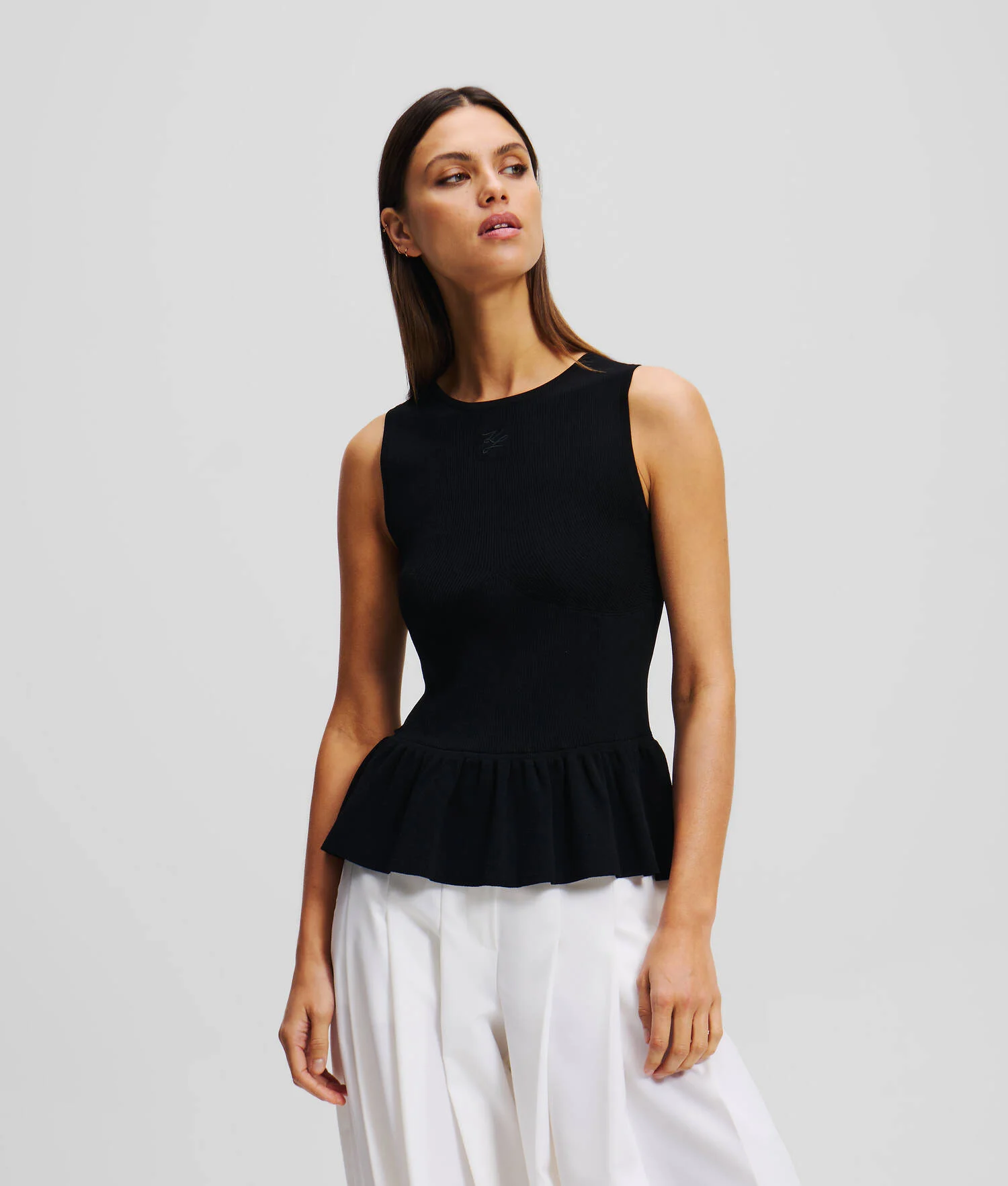 TOP TRICOT PEPLUM SANS MANCHES - Noir