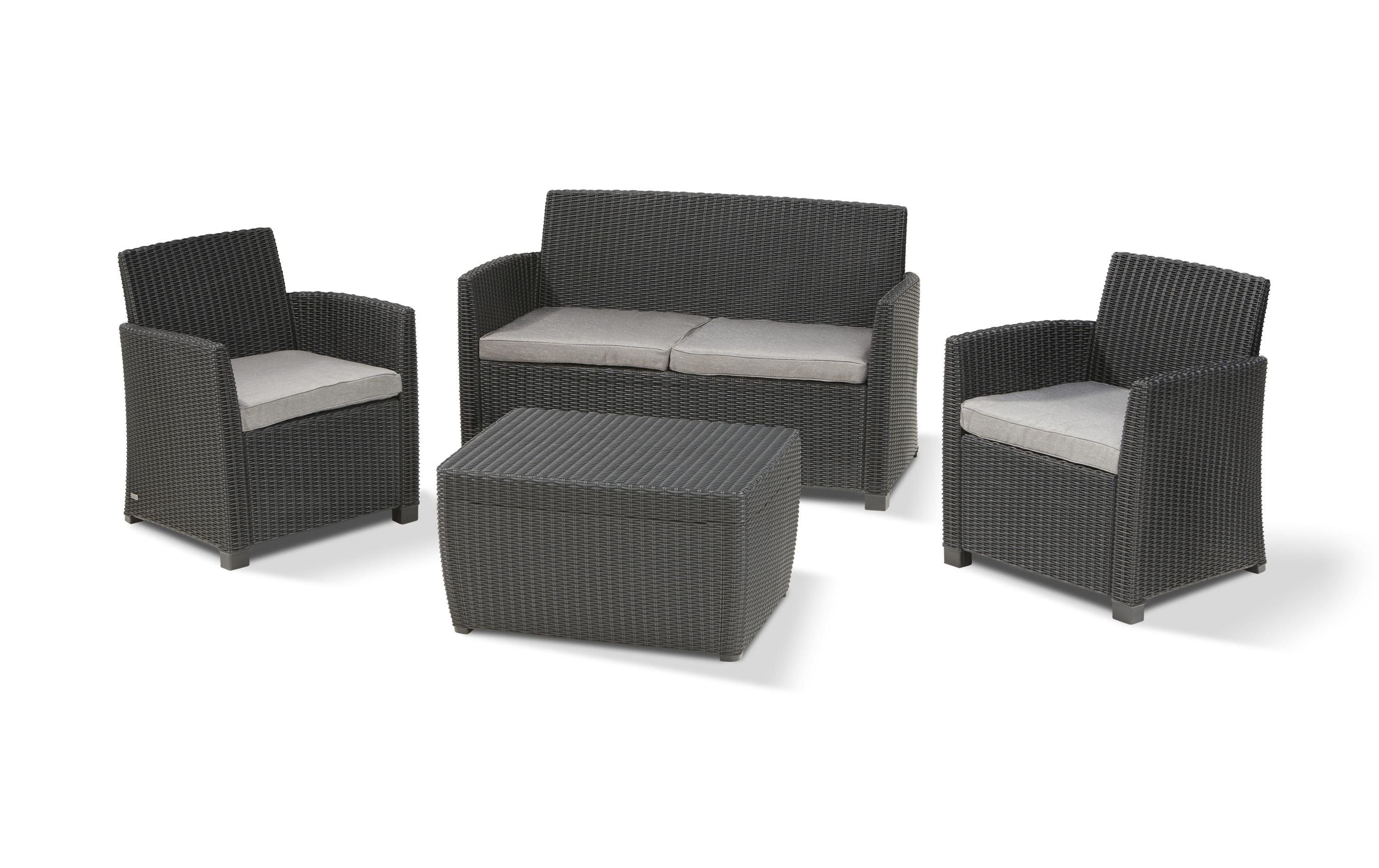 Mia Lounge Set (Corona) inkl. Kissenbox graphit<br>Loungeset im Korbdesign