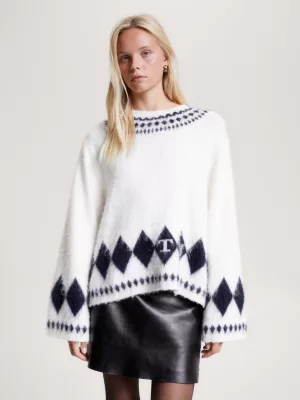 Suéter Fair Isle Oversized com Gola Redonda