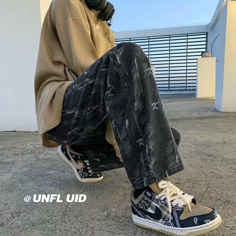 Urtishia - High-waist bedrukte wijde jeans