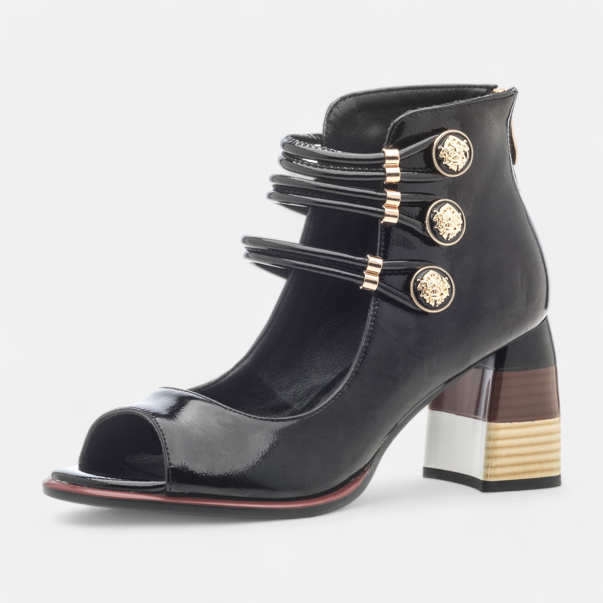 Nu-pieds à talon compensé Femme noir vernis
