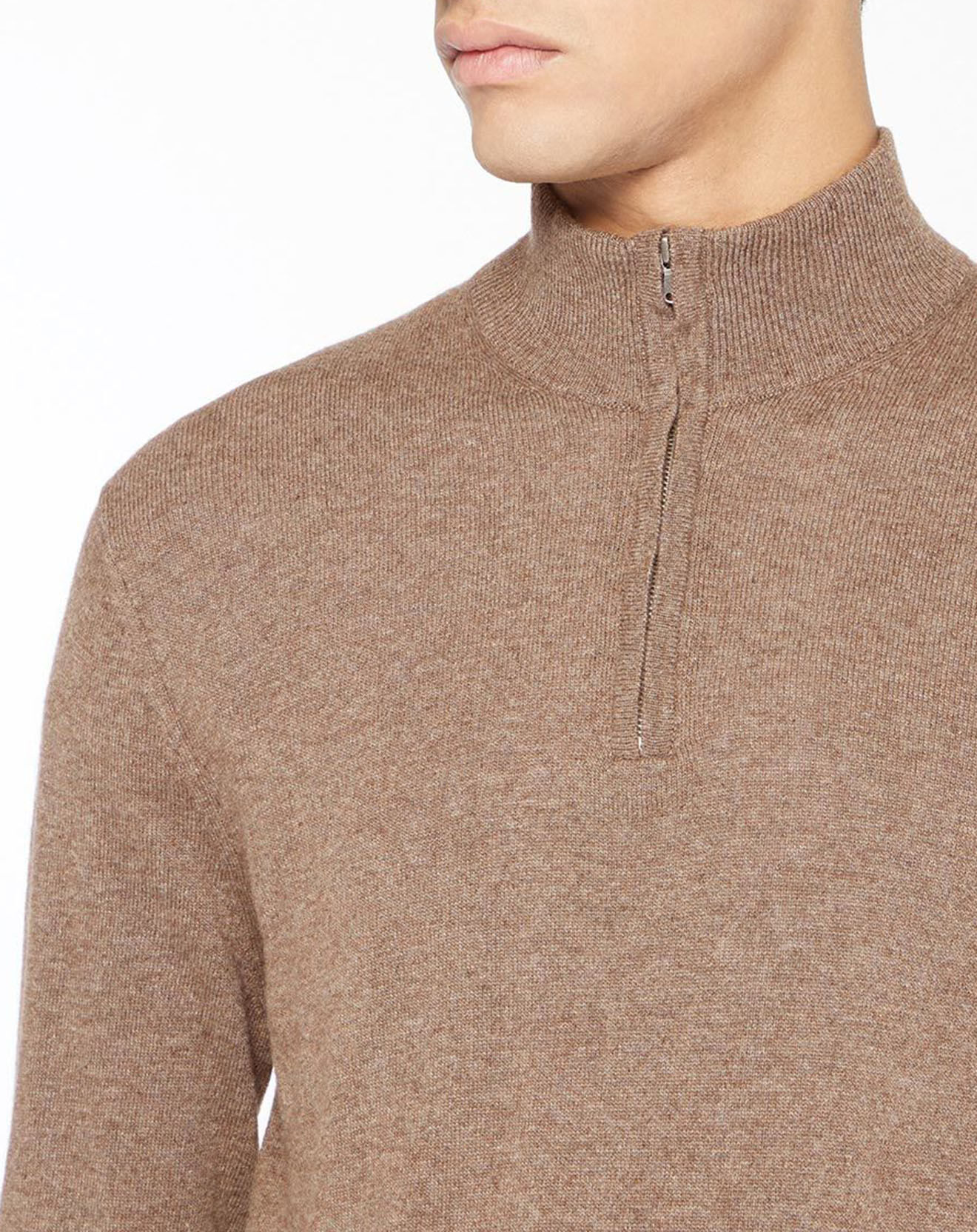 Hackett London Pull en Laine & Cachemire mélangés Zippé  Chiné marron clair
