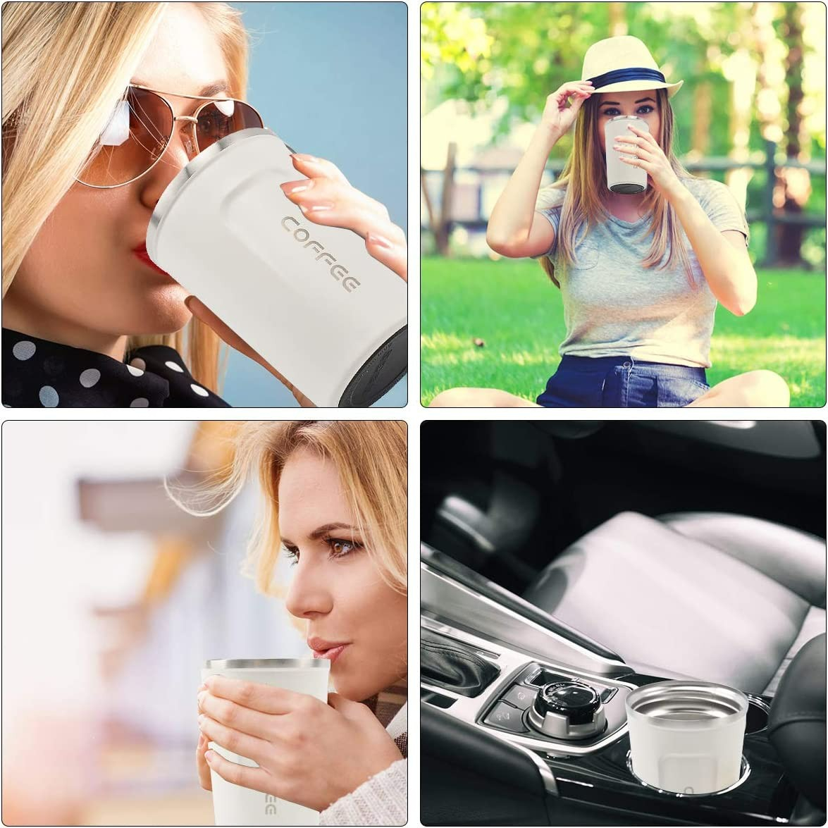 (380ml) Edelstahl Thermo Kaffee Becher Thermoskanne Rutschfester Vakuum Behälter - Creme