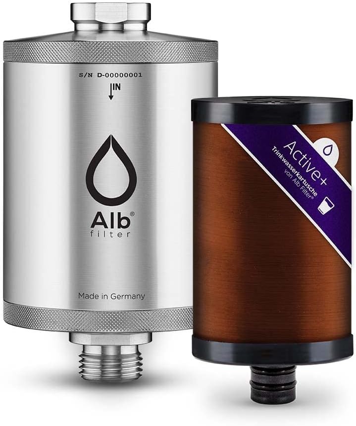 Alb Filter® Active Plus+ Wasserfilter gegen Kalk, Bakterien, und andere Schadstoffe | Unterspüle | Made in Germany Edelstahl Natur