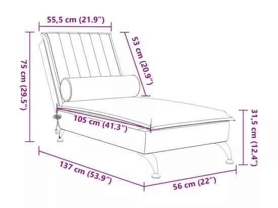 Chaise longue de massage avec traversin noir velours