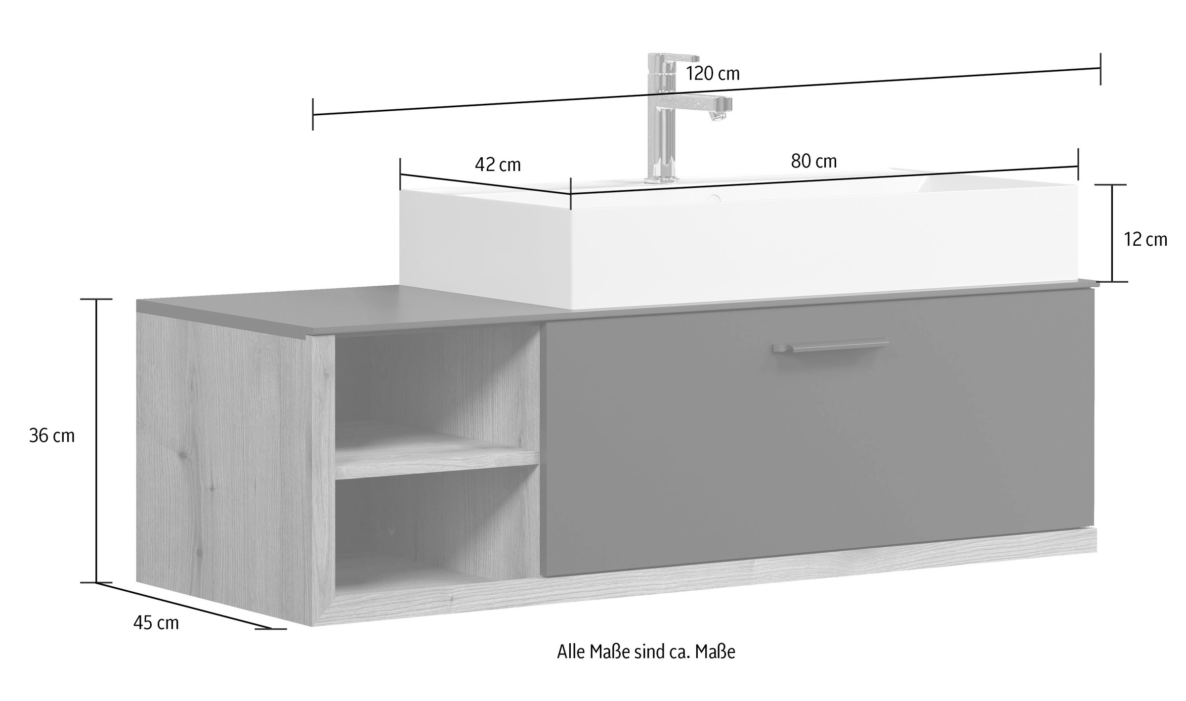 welltime Waschtisch »Premont« Eleganter Waschbeckenunterschrank mit 80 cm Waschbecken - Softclose