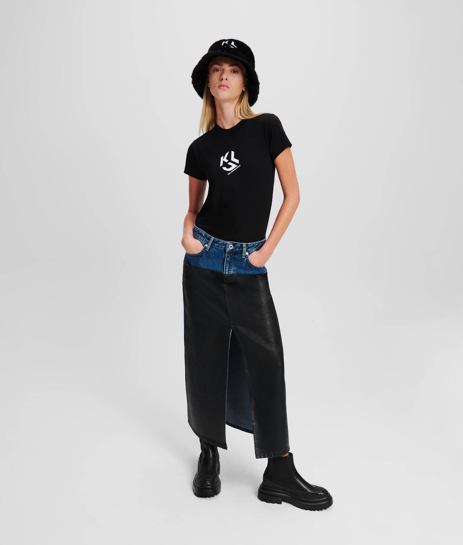 JUPE EN DENIM À BLOCS DE COULEURS KLJ