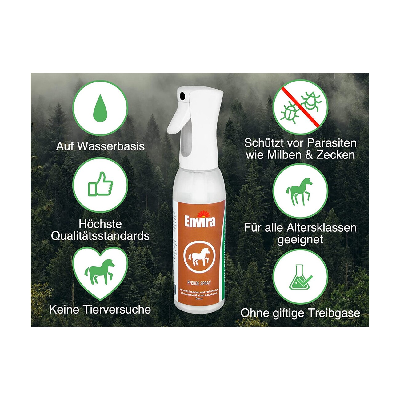 Envira Pferdespray - Ungezieferschutz und Abwehrspray gegen Insekten, Fliegen, Bremsen, Mücken (600ml)