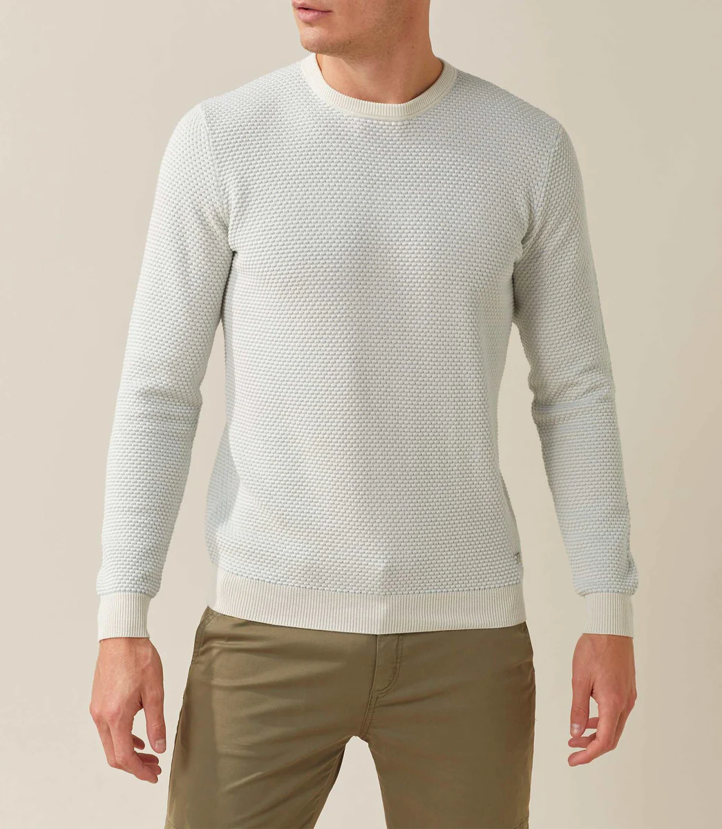 Pull col rond ciel-blanc 