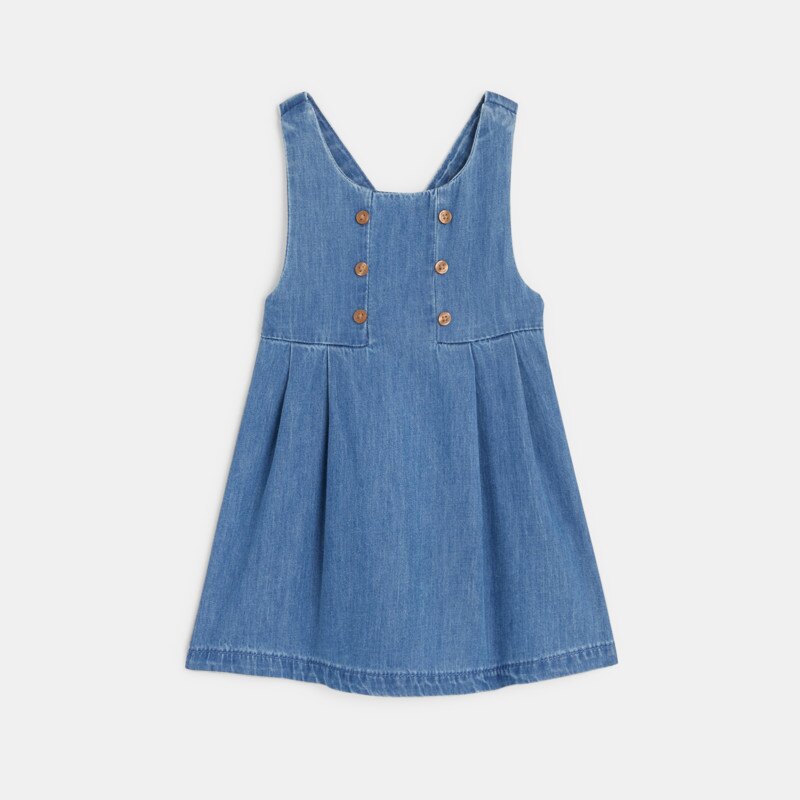 Robe salopette denim léger et t-shirt fleuri bleue bébé fille Bleu