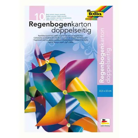Folia Mappe mit Regenbogenkarton, glänzend, zweiseitig bedruckt, 10 Blatt, 200 g/qm