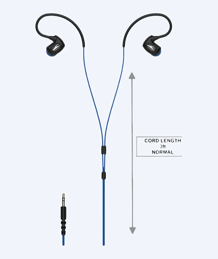 H2OAudio vandtætte høretelefoner - Surge SX10 lang snor - Blå
