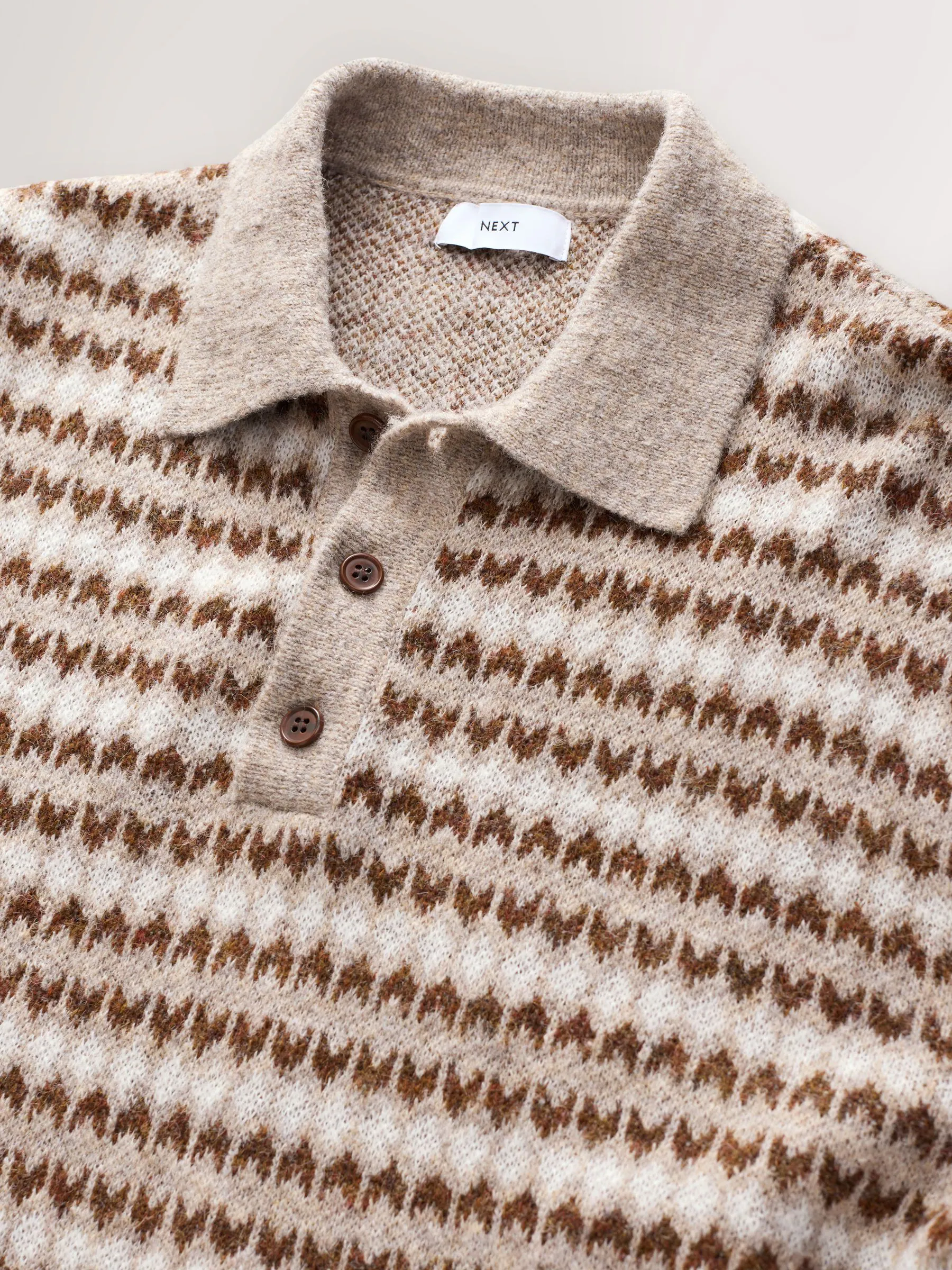 Neutraal - Regular fit poloshirt met fairisle-strepen, lange mouwen, gebreid met wol