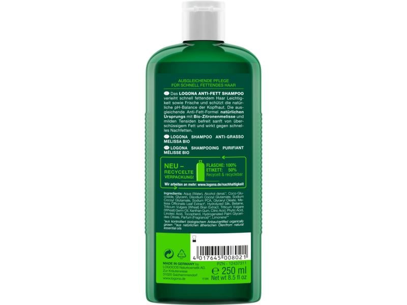 Logona Shampoo Anti-Fett 250 ml Entfettendes Shampoo mit Zitronenmelisse