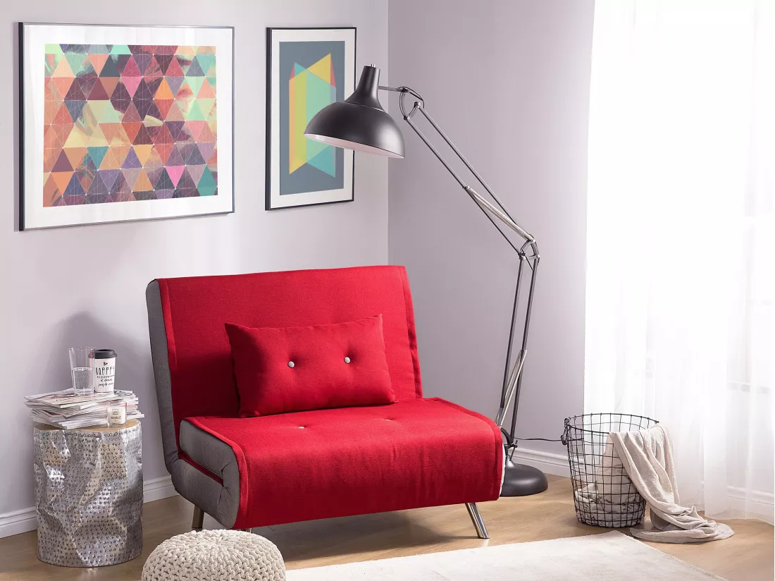 Banquette convertible 1 place en en tissu rouge FARRIS