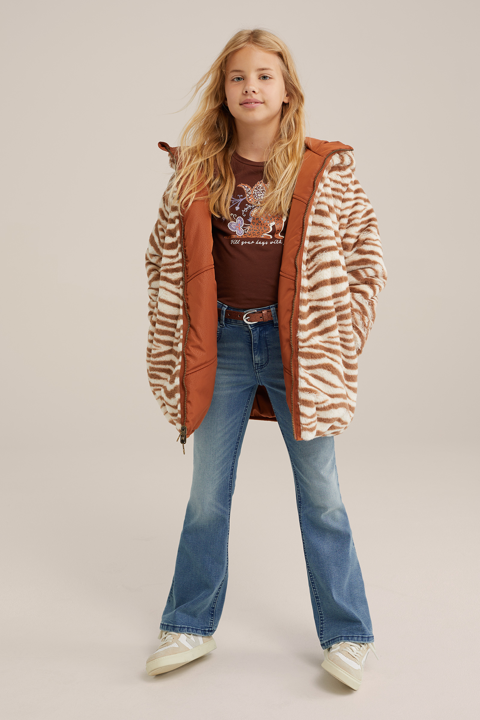 Meisjes reversible jas WE Fashion Kaneelbruin
