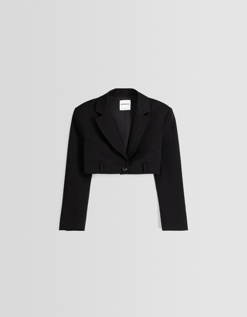 Blazer curto com risca de giz