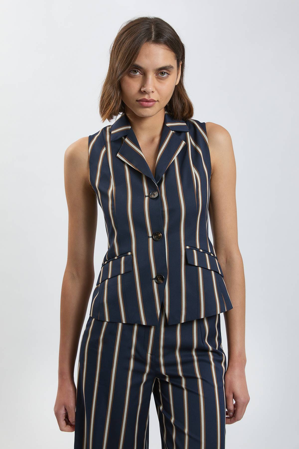 KarenMillen Veste Sans Manches À Rayures Boutonnage Simple