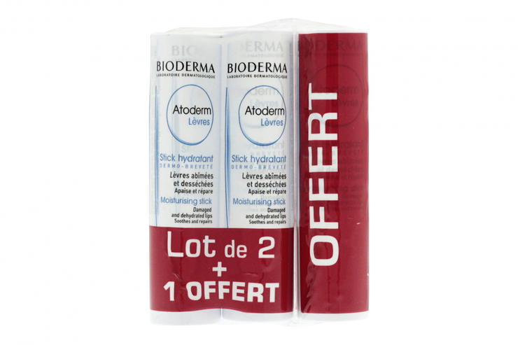 Atoderm stick hydratant lèvres 2x4g+1offert