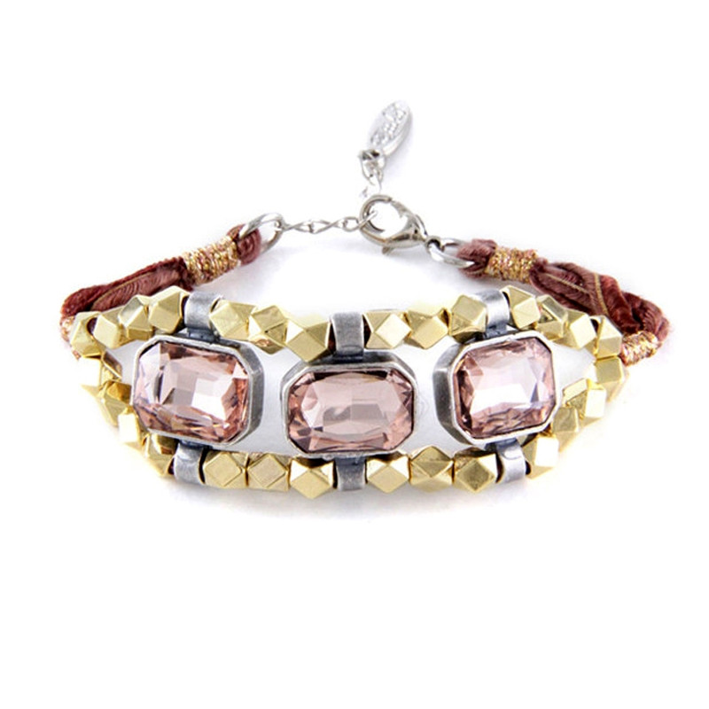 Ettika - Bracelet Cristal Rose et Coton Rubans Tressés
