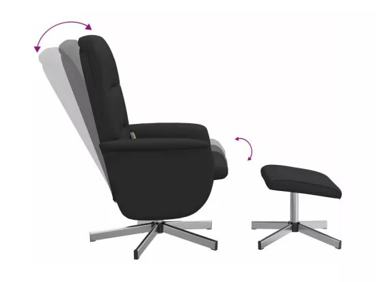 Fauteuil de massage inclinable avec repose-pied noir tissu