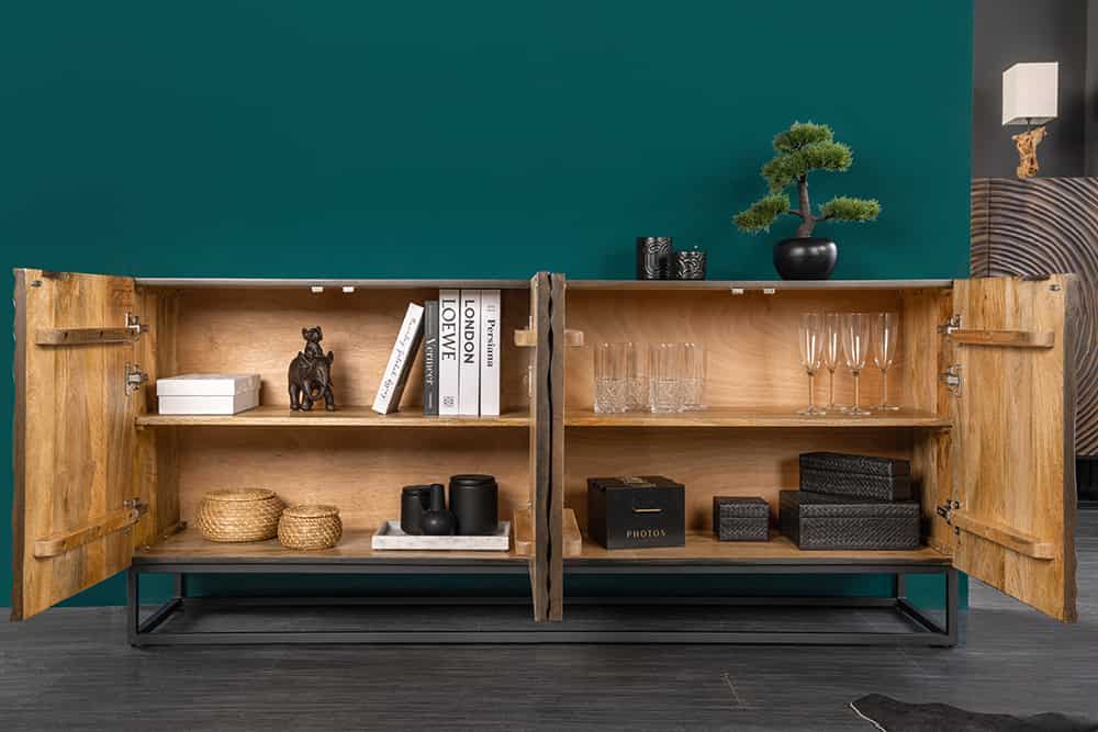 Massives Sideboard ZEN CIRCLES 180cm dunkelbraun Mangoholz 3D-Design