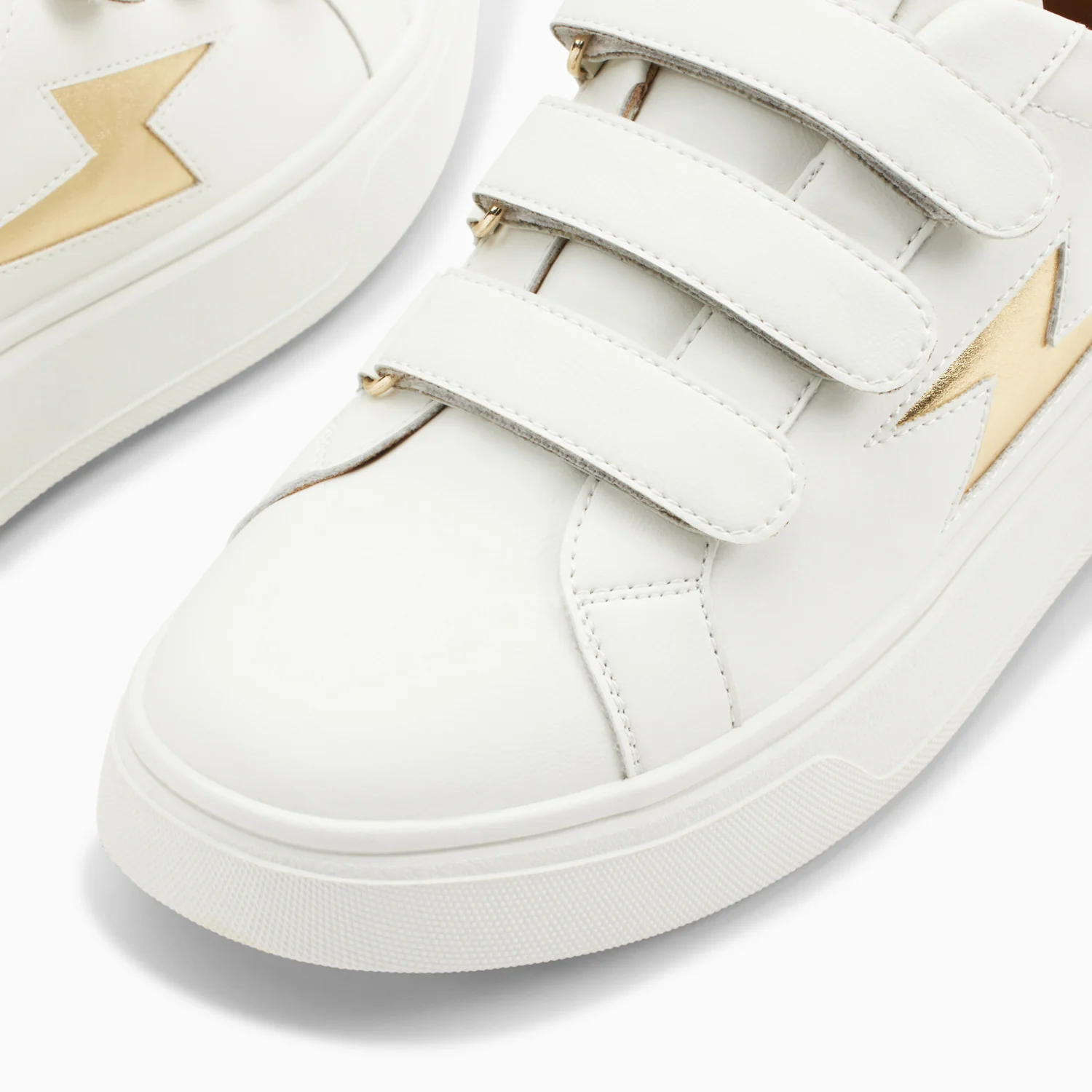 Sneakers-Baskets éclair Fanny blanc et or à scratchs