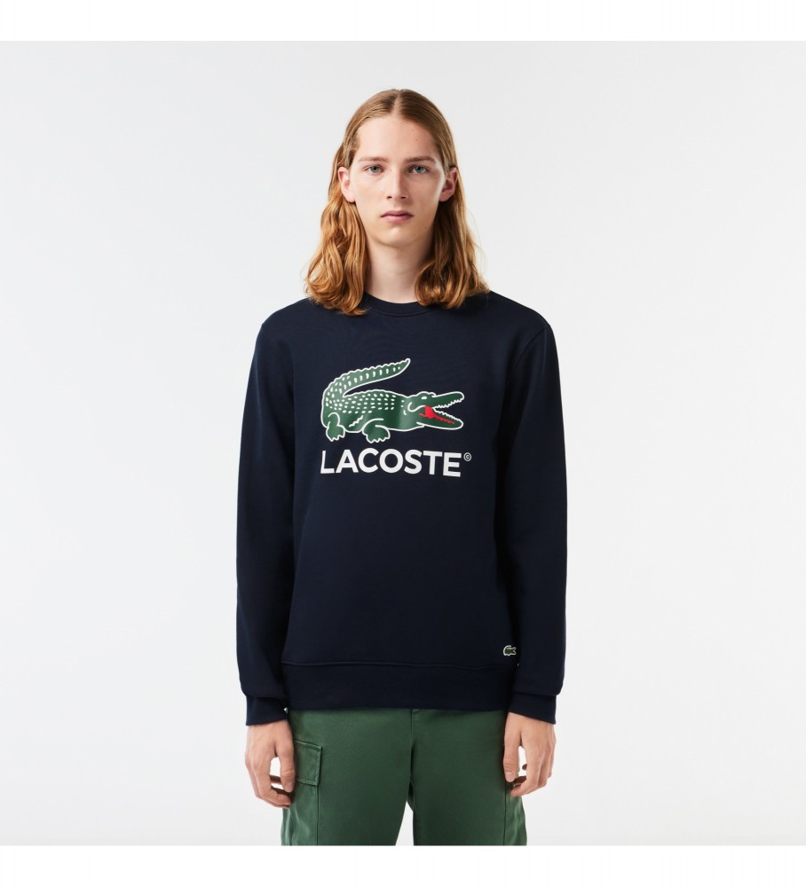 Moletom Lacoste clássico em algodão felpudo azul marinho.