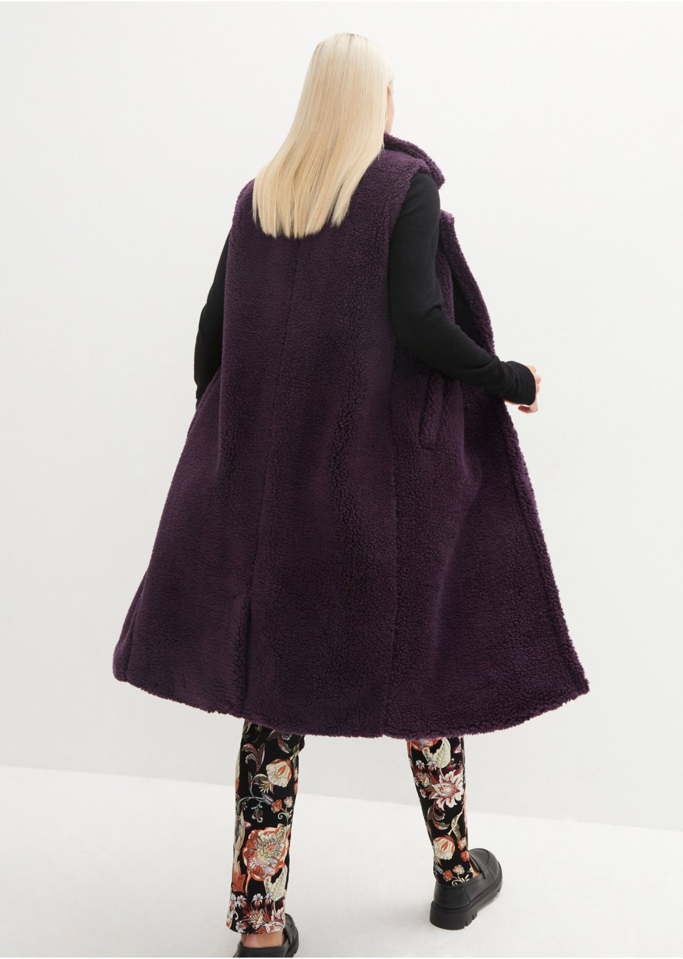 Gilet long sans manches avec maille peluche