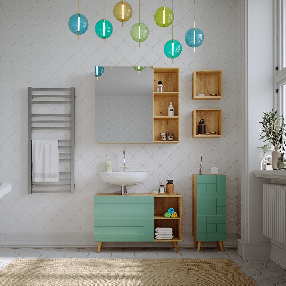 Vicco Waschtischunterschrank Rudi 90 x 59 cm, Eiche Evoke Mintgrün, Badschrank