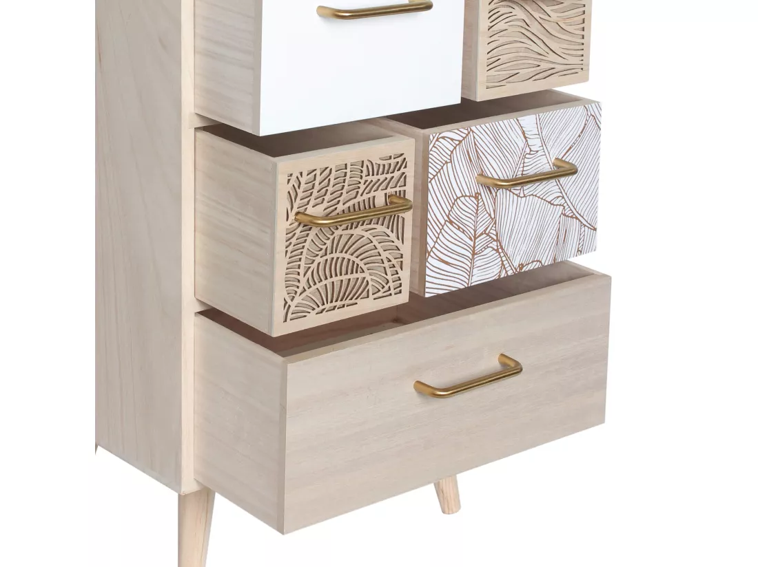 Meuble Commode Polyvalent en Bois Clair avec 5 Tiroirs