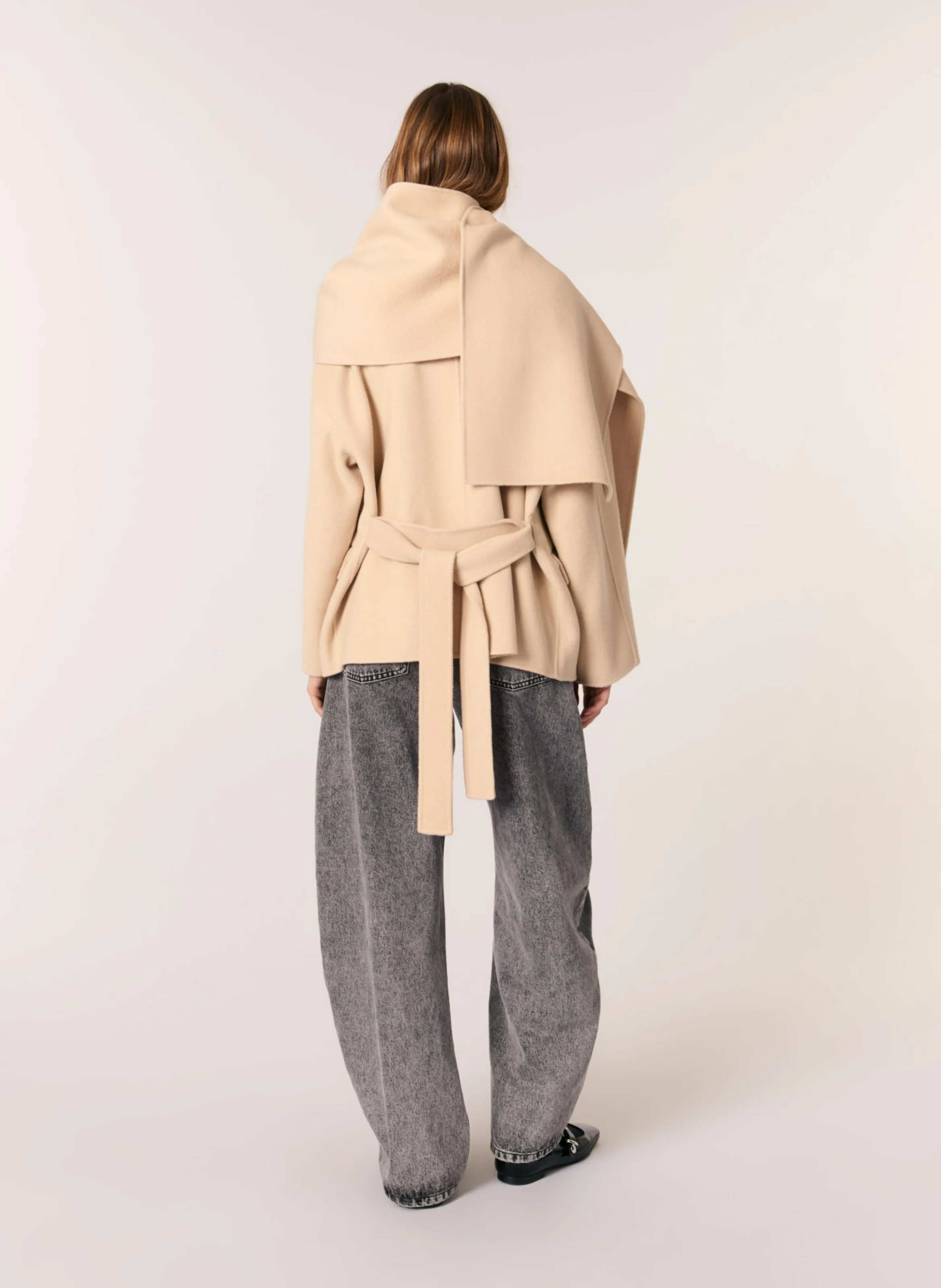Manteau écharpe intégrée en laine mélangée| Beige