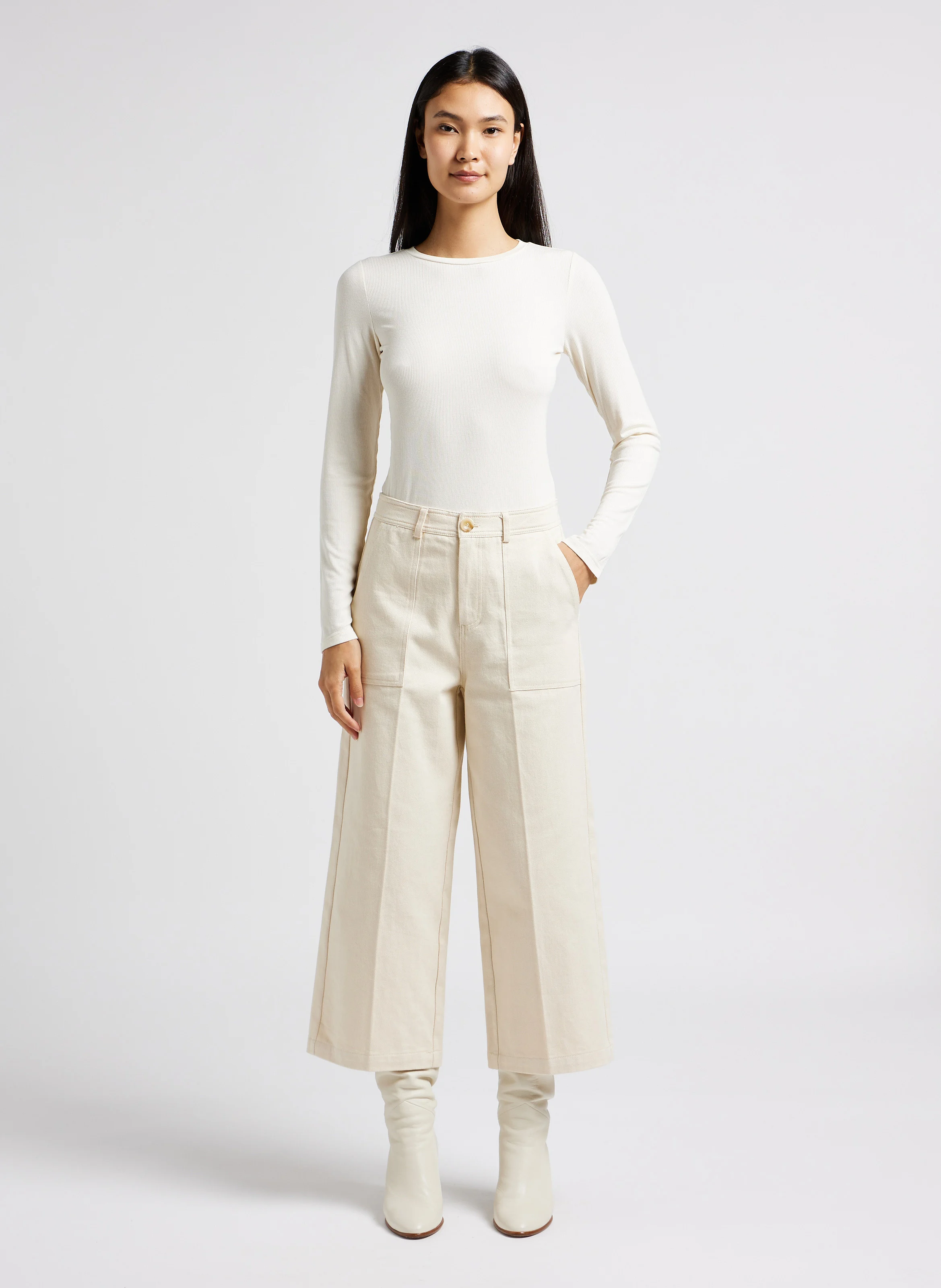 LEOPOLD - Pantacourt taille mi-haute en coton | Beige