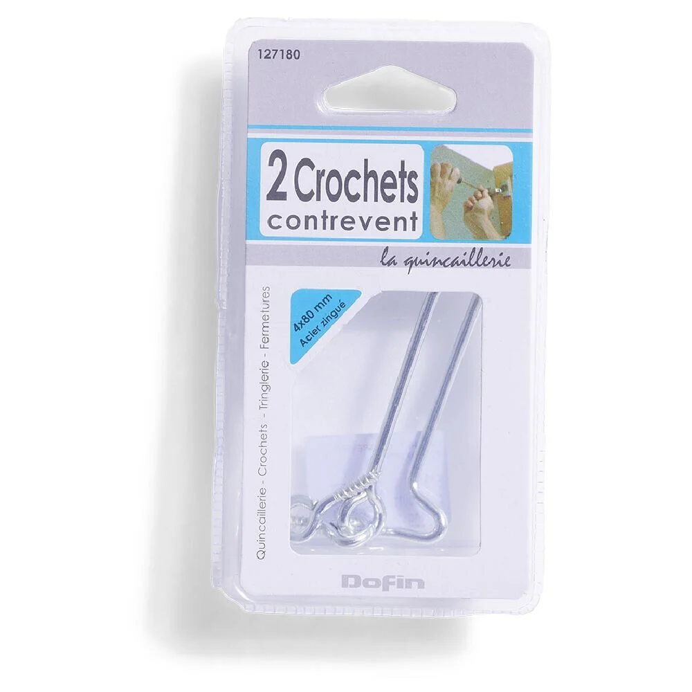 2 crochets contrevent acier zingué - 2x80 mm