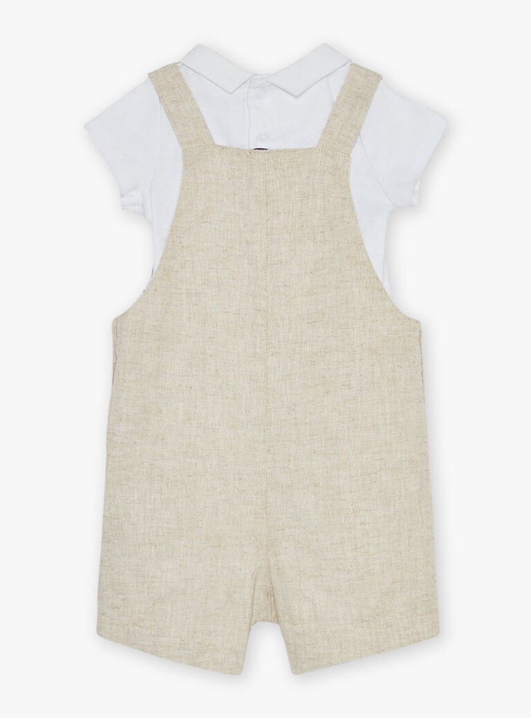 Salopette courte beige en lin et body écru
