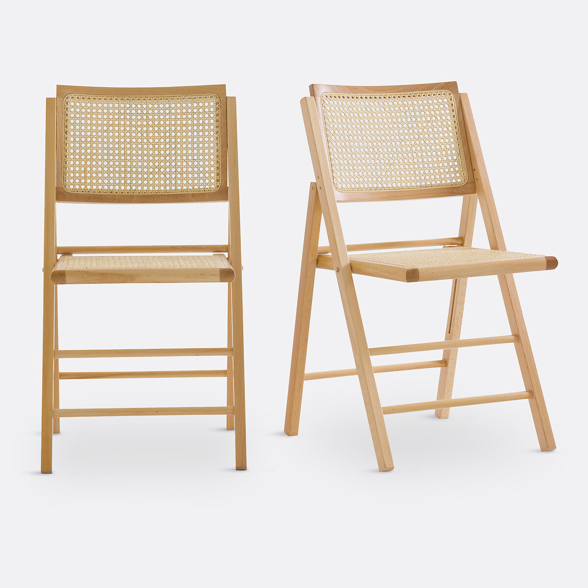 LA REDOUTE INTERIEURS<br>Conjunto de 2 cadeiras dobráveis em madeira de faia e rattan, Rivia