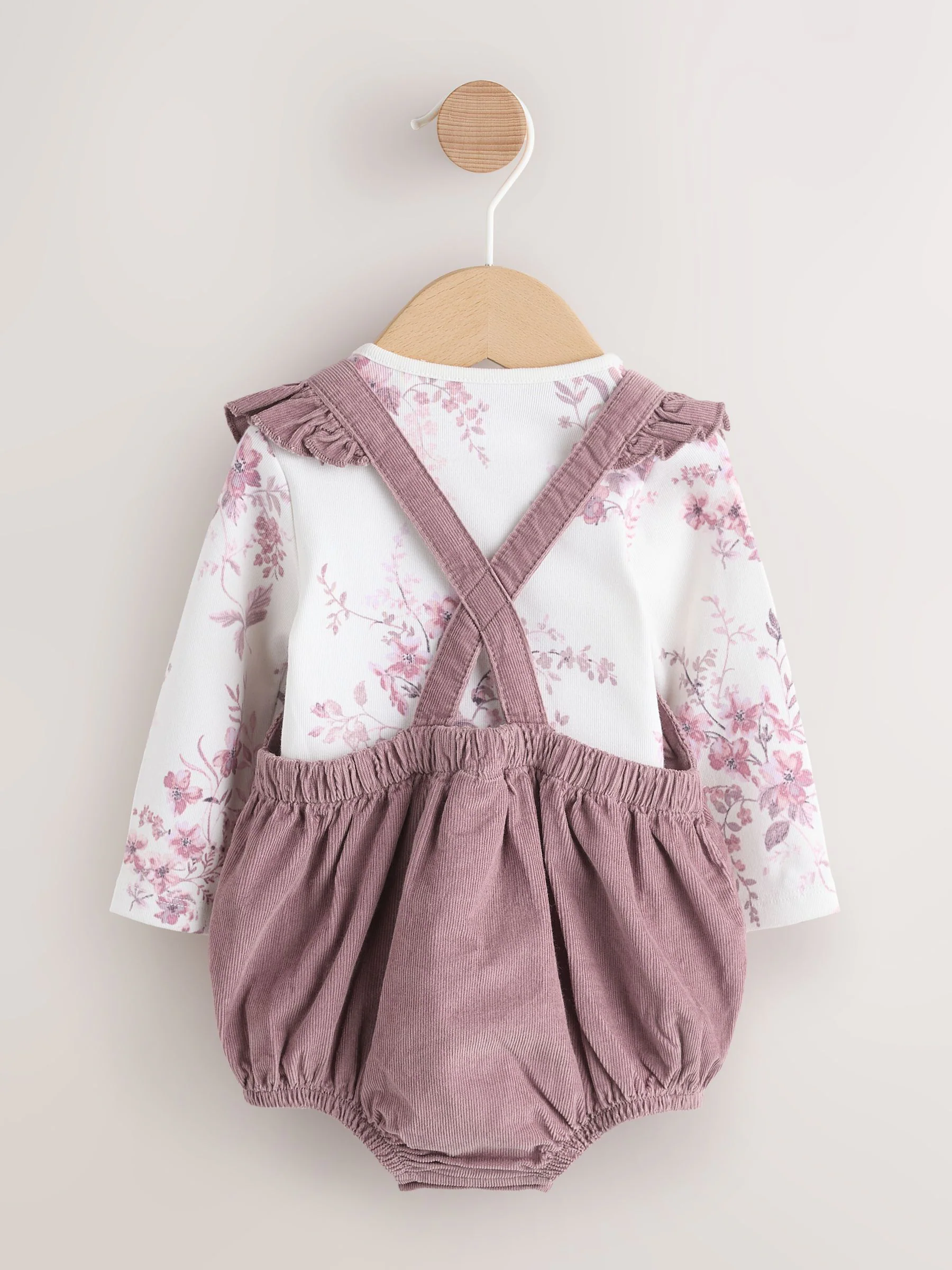 Paars/wit - Corduroy Baby Rompertje en Bodysuit met Lange mouwen en Panty's 3 -delige Set (0mnd -2jr)