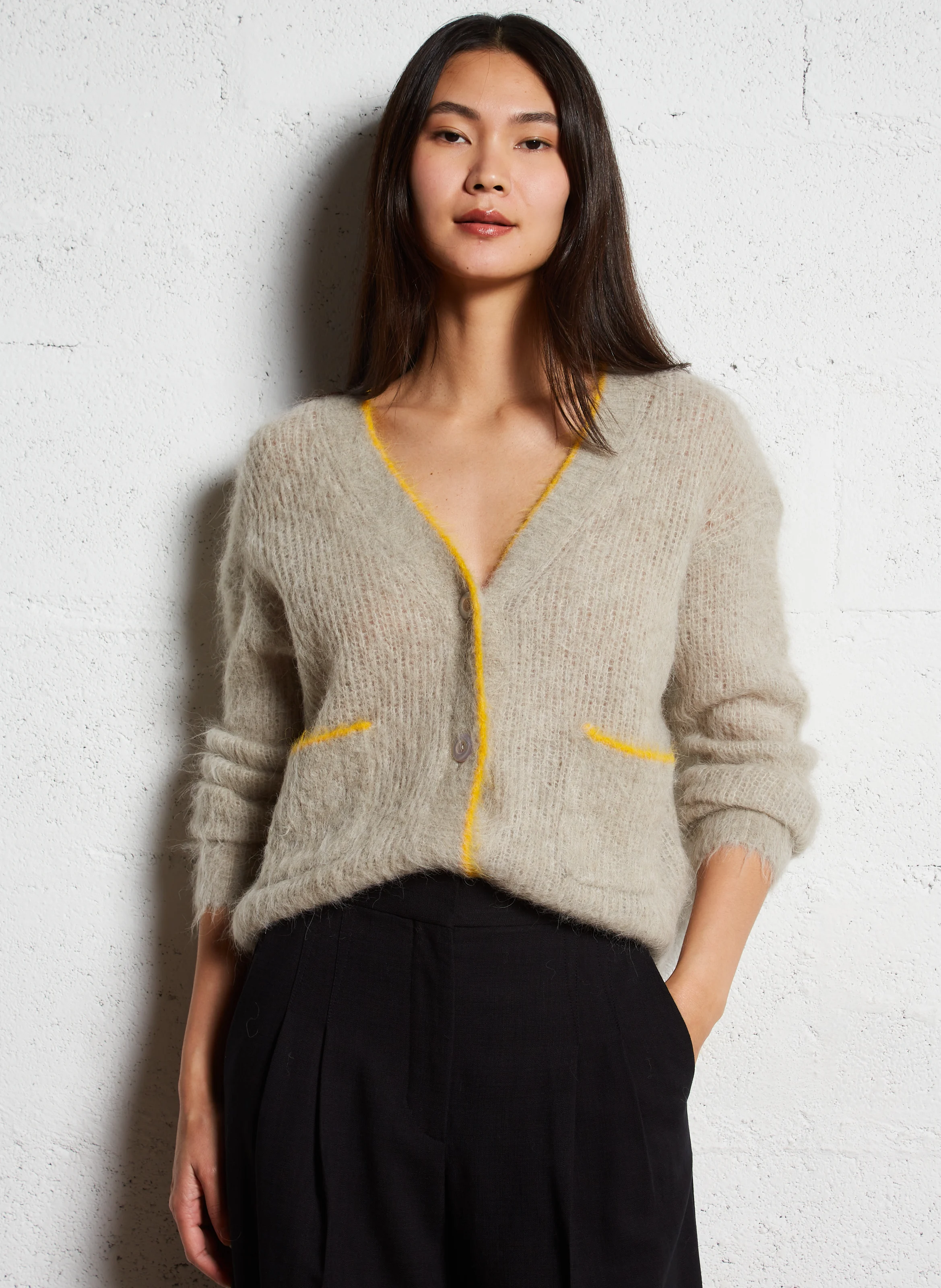 BYMI - Gilet ample à mailles duveteuses en laine mélangée | Gris