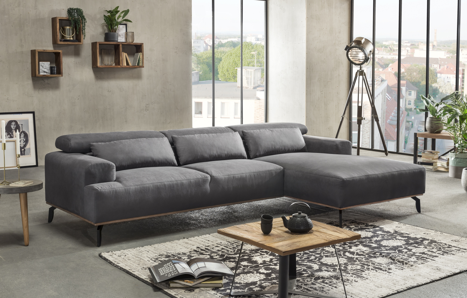 Ecksofa - steel - Microfaser - Recamiere rechts