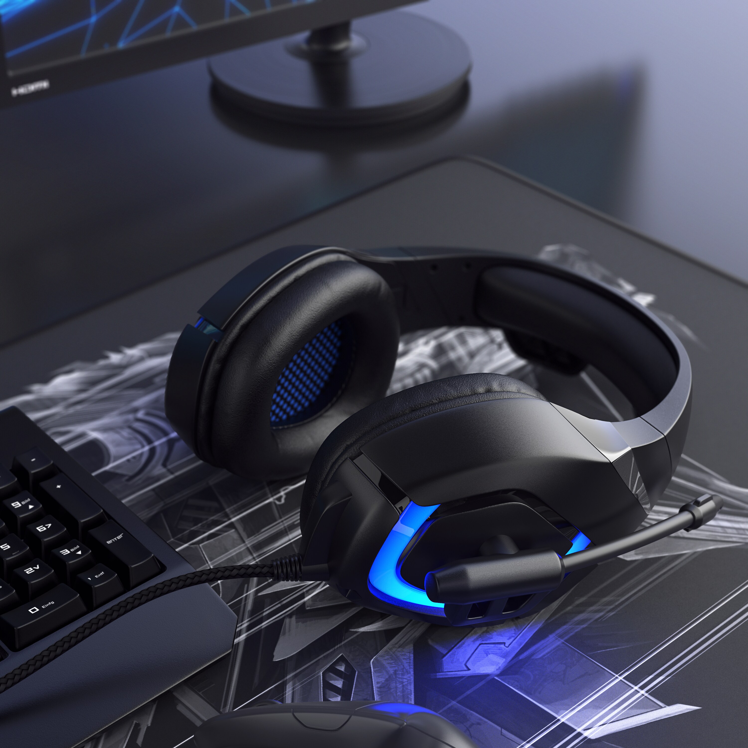 CSL USB Gaming Headset GHS-103 mit Mikrofon Kopfhörer für PC (Win XP/7/8/8.1/10), PS4/4 Pro