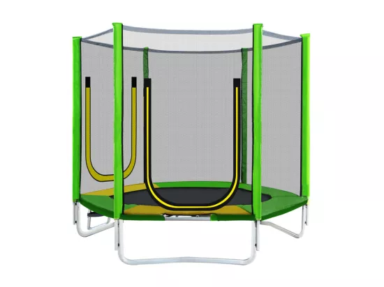 Trampoline Ø213 cm - avec toboggan, escalier, 2 porte et filet de sécurité - charge max 100kg - Certification GS