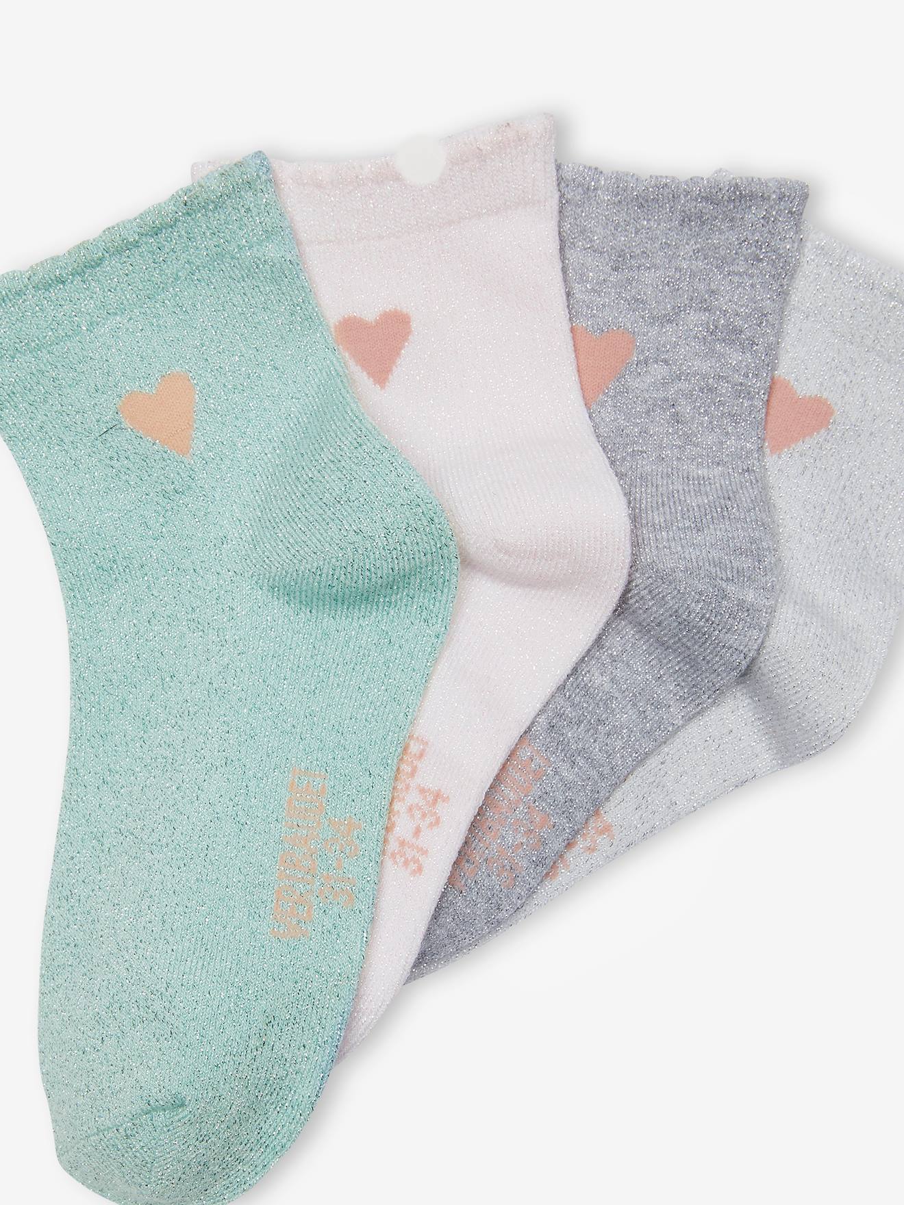 Pacote com 3 pares de meias bordadas para meninas, cor rosa maquiagem