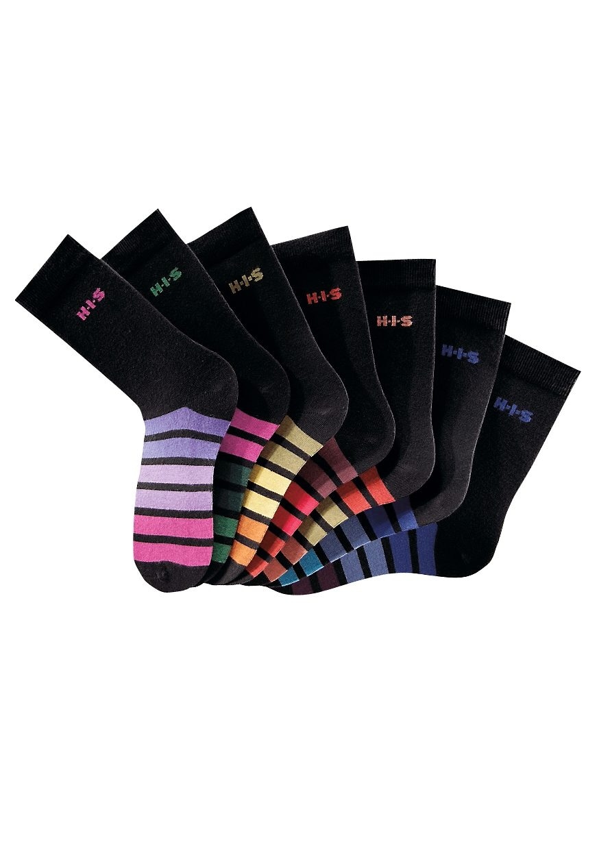 H.I.S Freizeitsocken Packung, 7 Stk. tlg. mit buntem Ringelmuster
