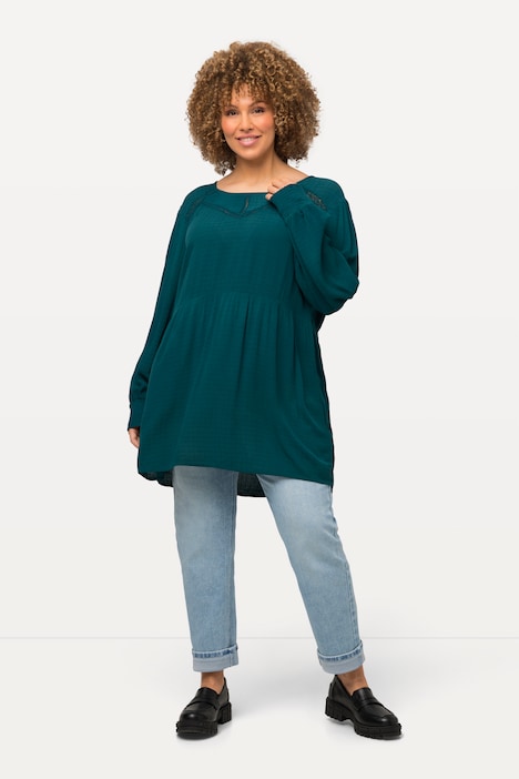 Bluse, Spitzenbänder, A-Linie, Rundhals, Langarm