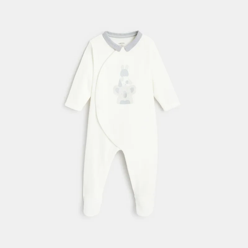 Dors-bien velours animaux col chambray blanc naissance Blanc